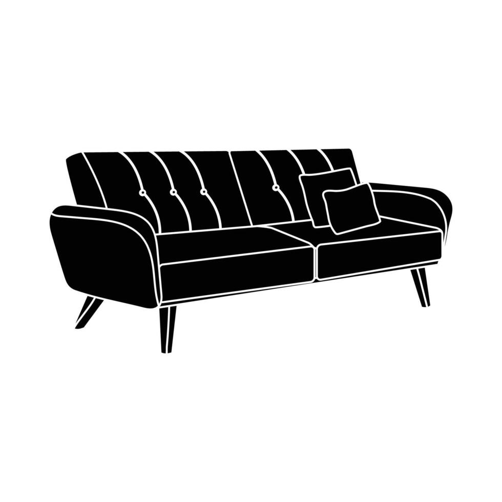 Large retro sofa with cushion simple silhouette icon. Furniture and interior decoration and design vector