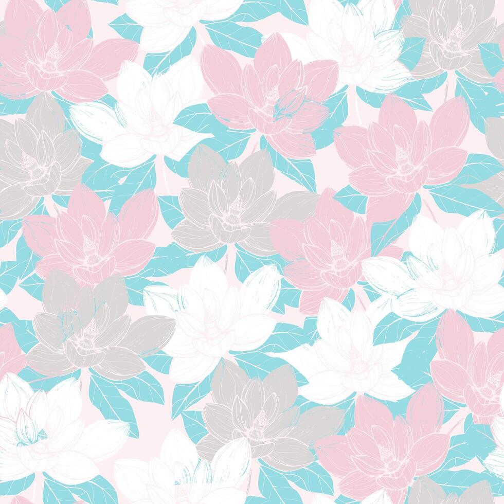 illustration botanical seamless pattern with white anise magnolia flower. Simple minimalistic hand drawn design. Greeting card spring and summer design wallpaper and fabric vector