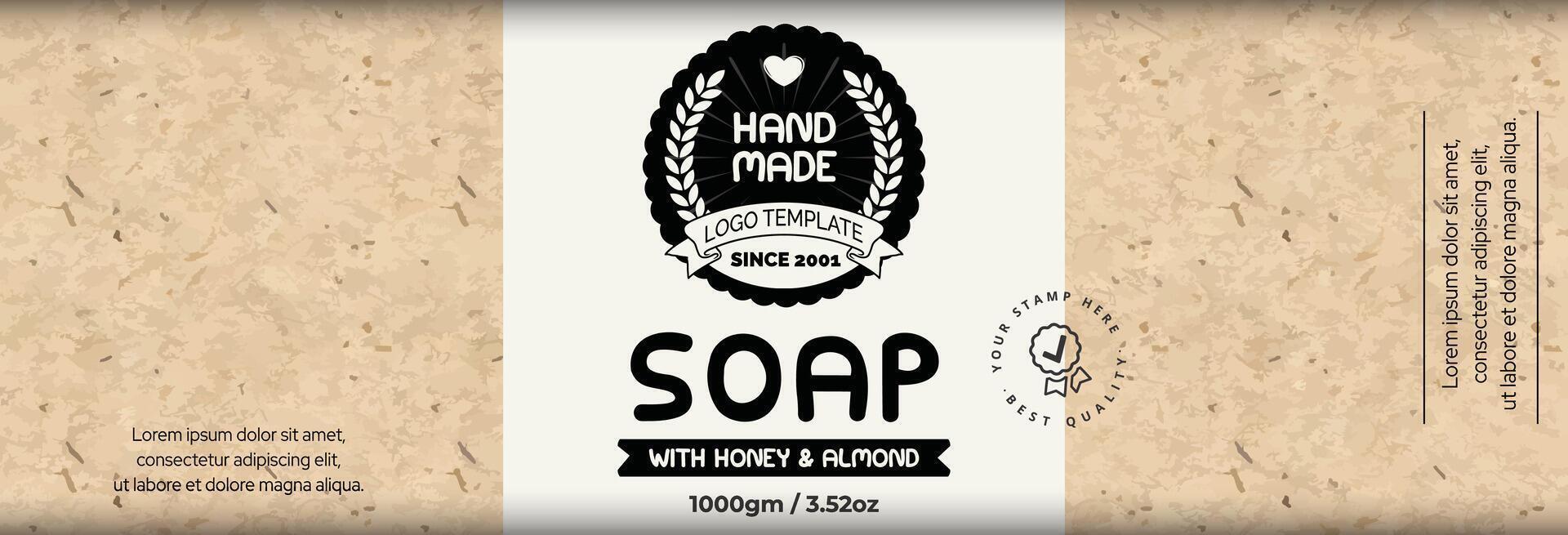 Handmade Soap Label Template Design, Honey and Almond Soap vector