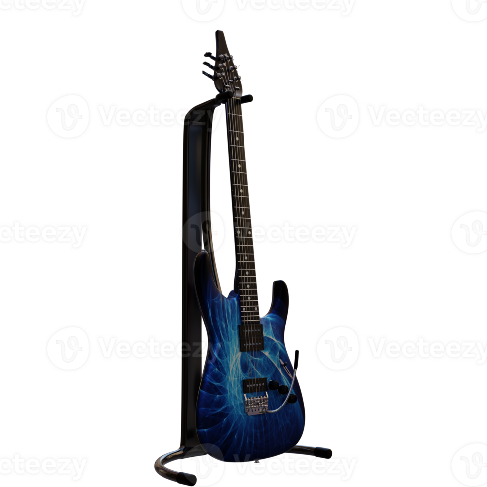 3d render blue guitar with transparent background png
