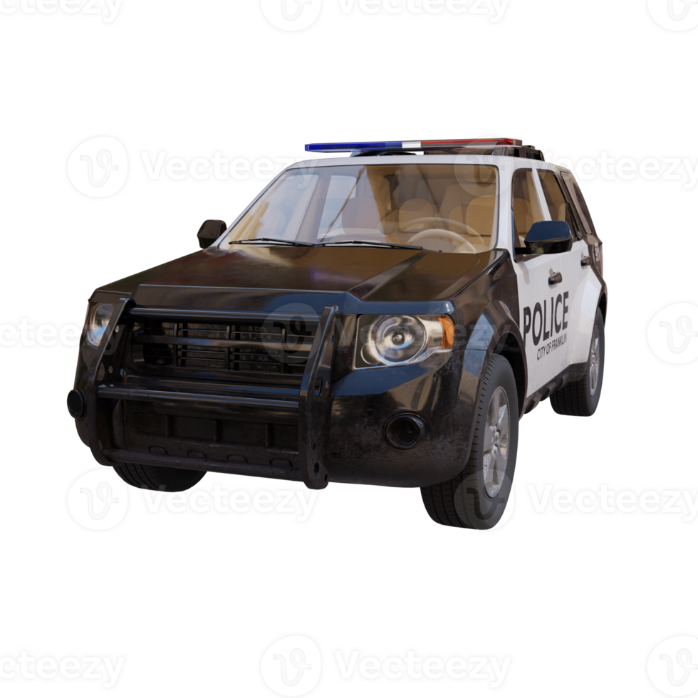 3d render police car with transparent background png