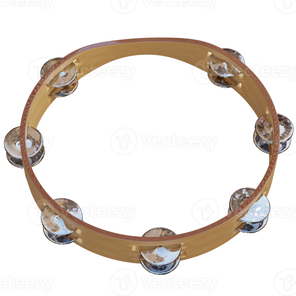 3d render tambourine with transparent background png