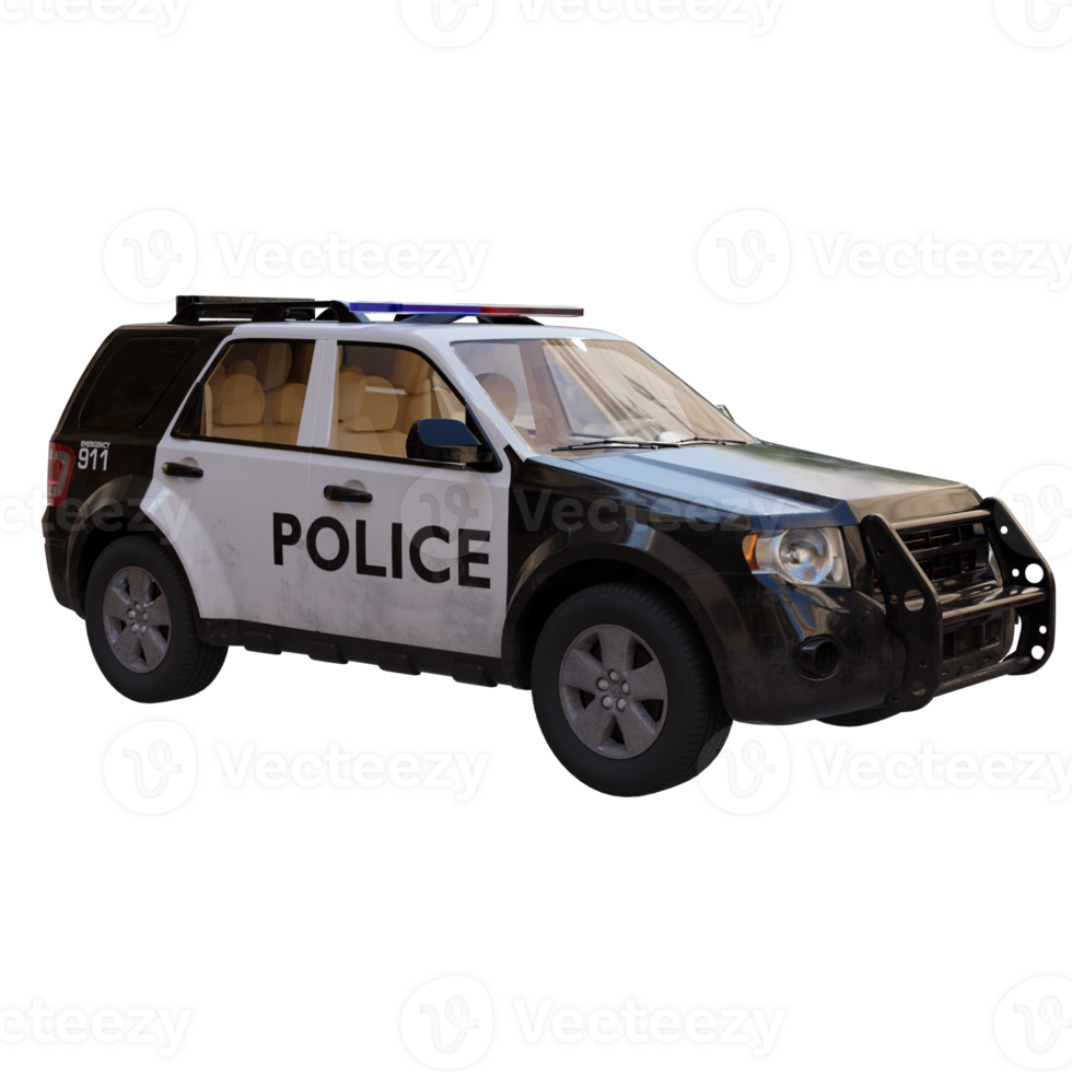 3d render police car with transparent background png