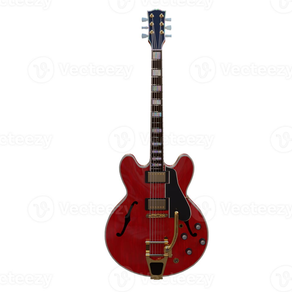 3d render red guitar with transparent background png