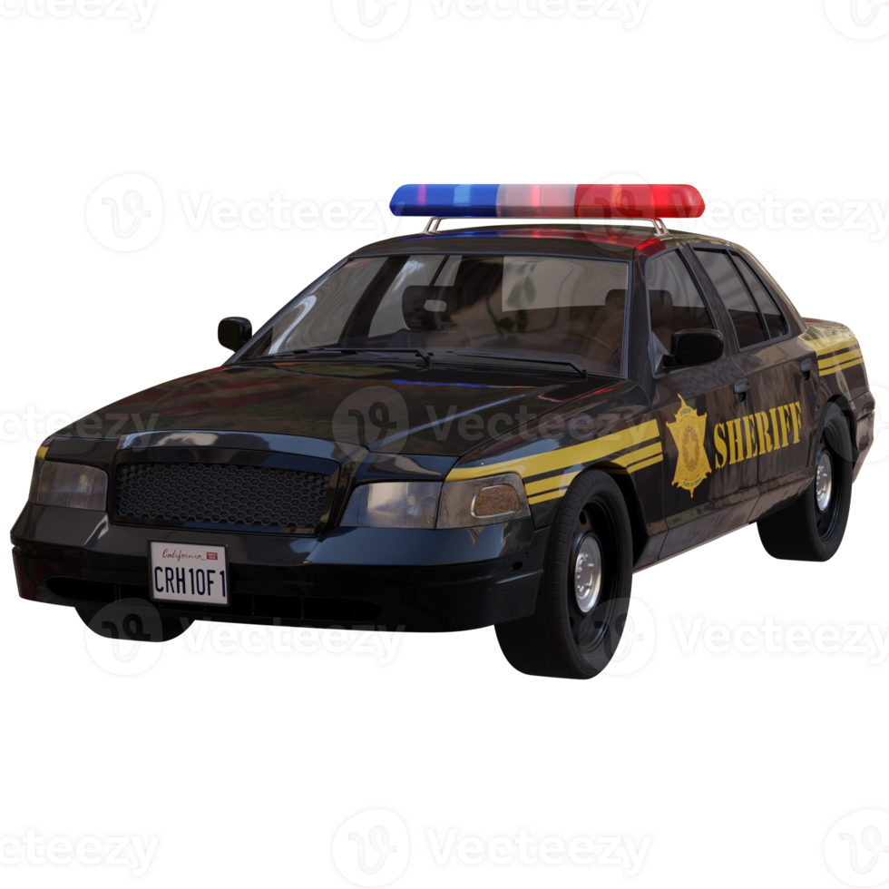 3d render sheriff car with transparent background png
