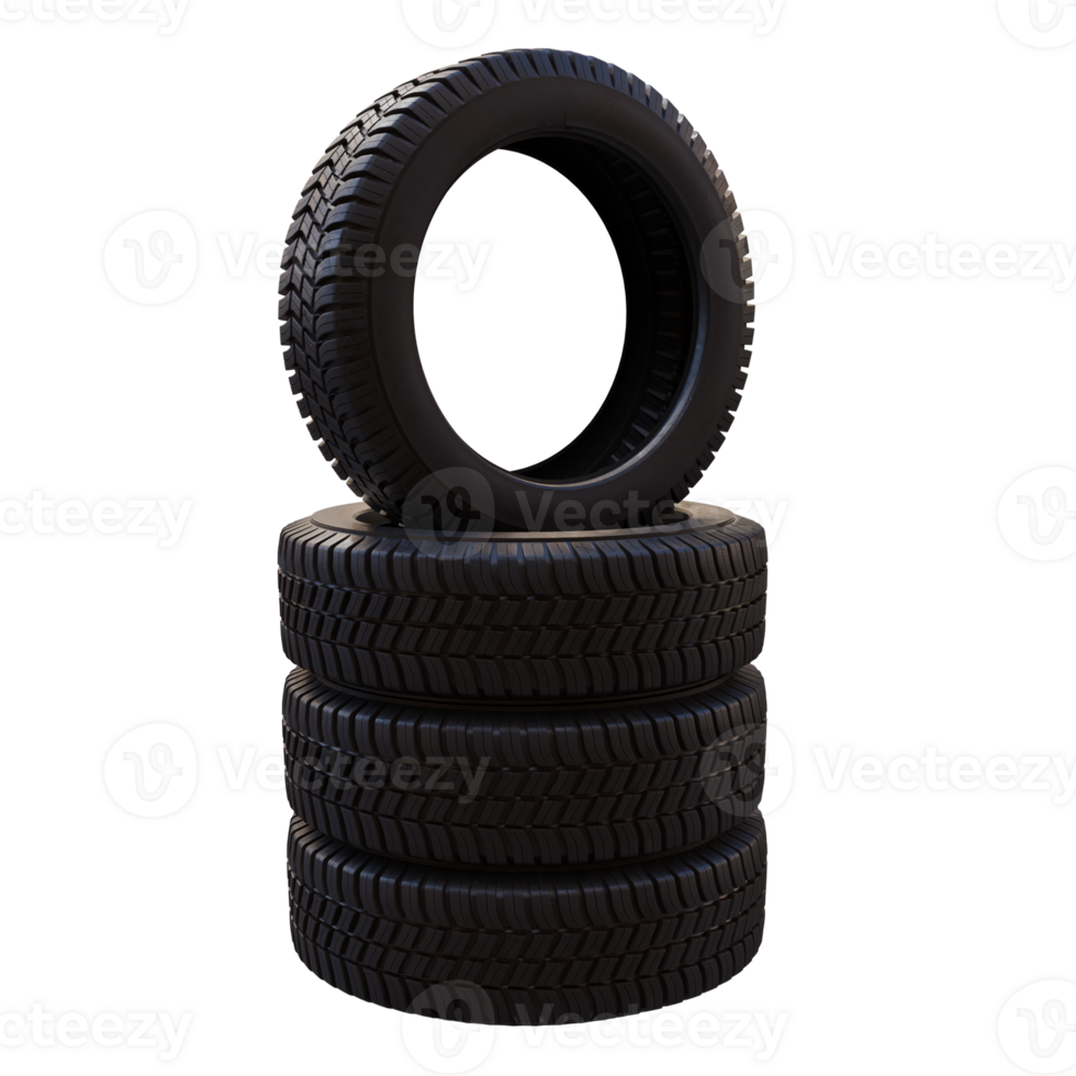 3d render black four tires with transparent background png