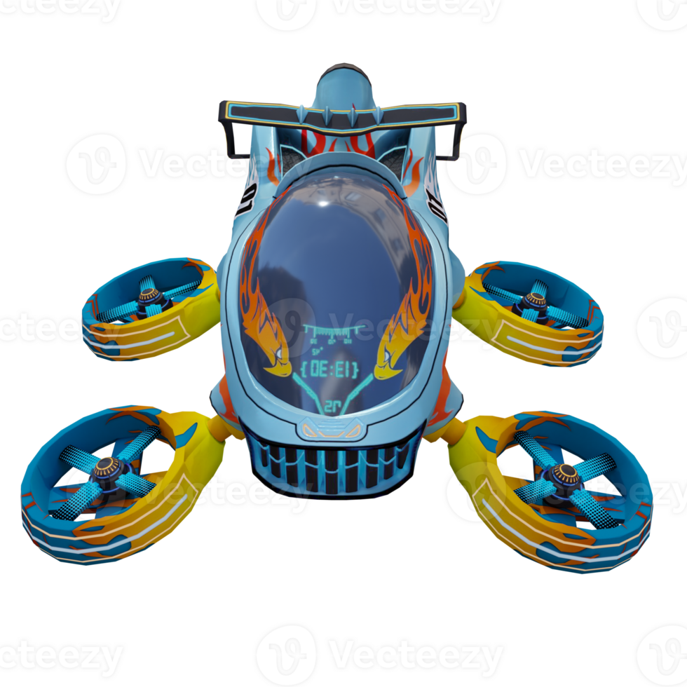 3d render toon drone blue yellow with transparent background png