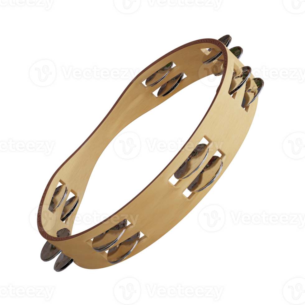 3d render tambourine with transparent background png