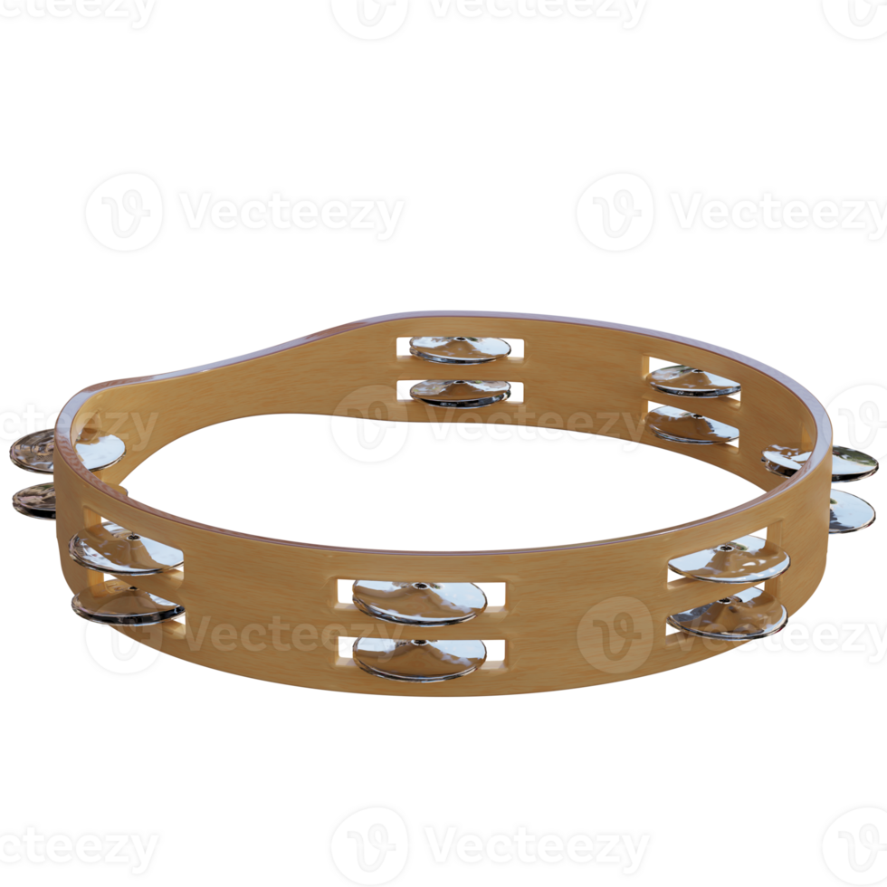 3d render tambourine with transparent background png