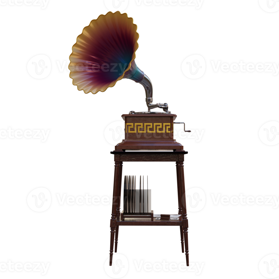 3d render gramophone colors with transparent background png