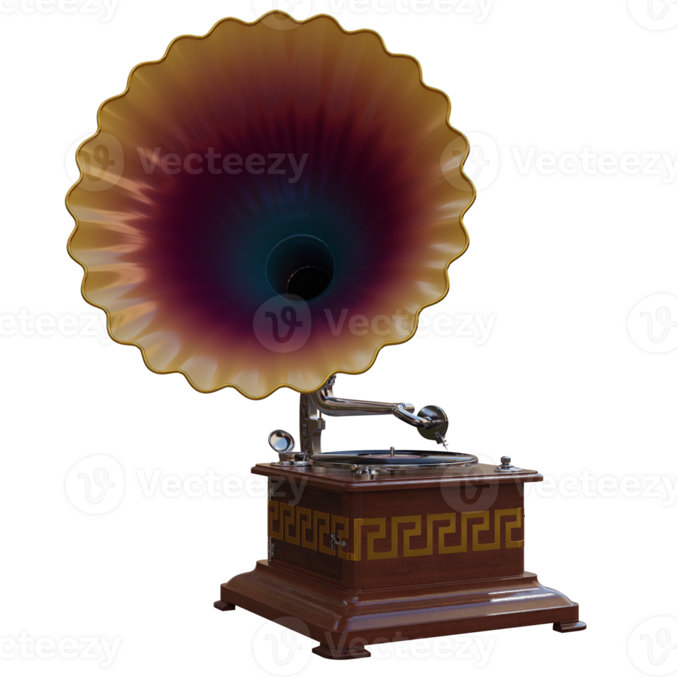 3d render gramophone colors with transparent background png