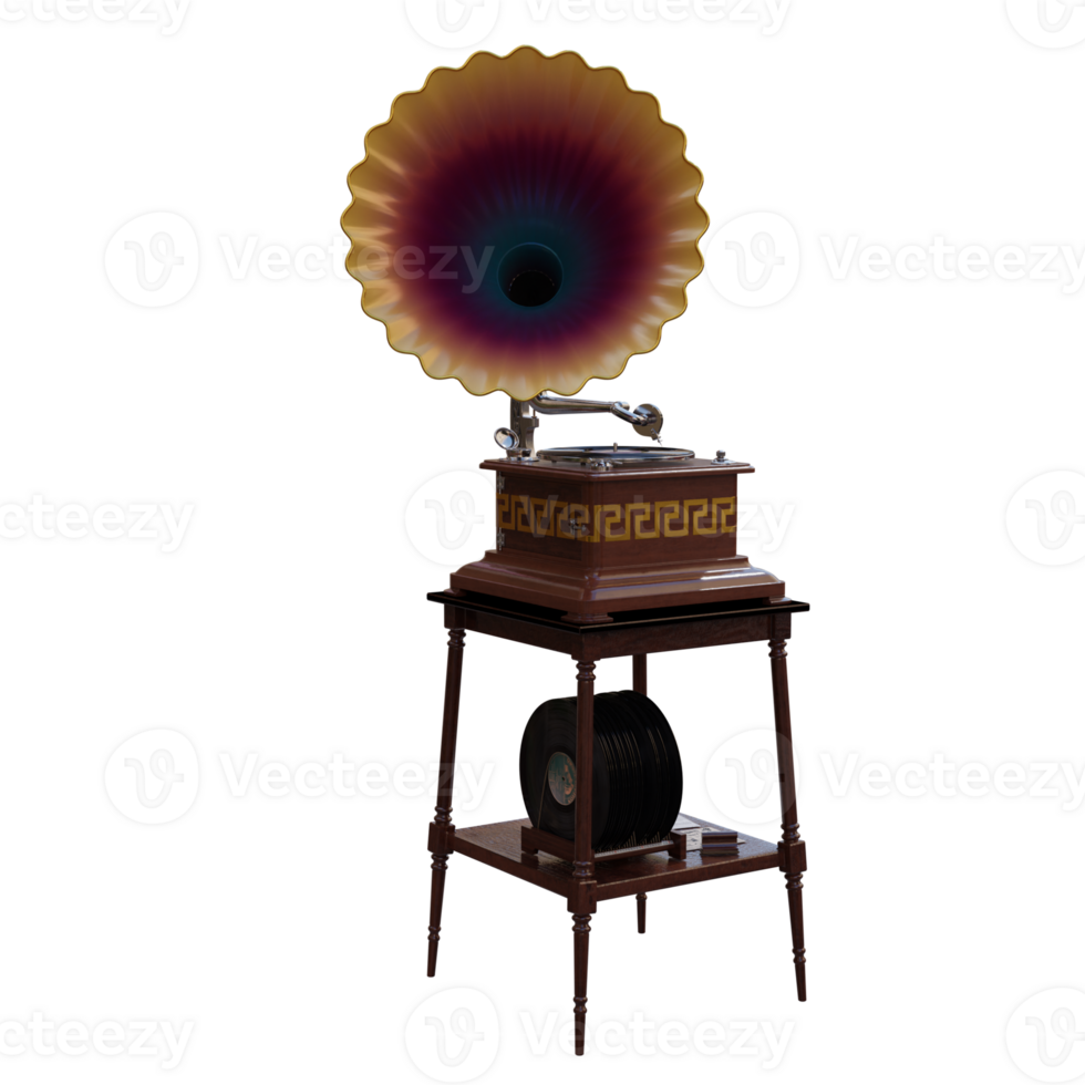 3d render gramophone colors with transparent background png