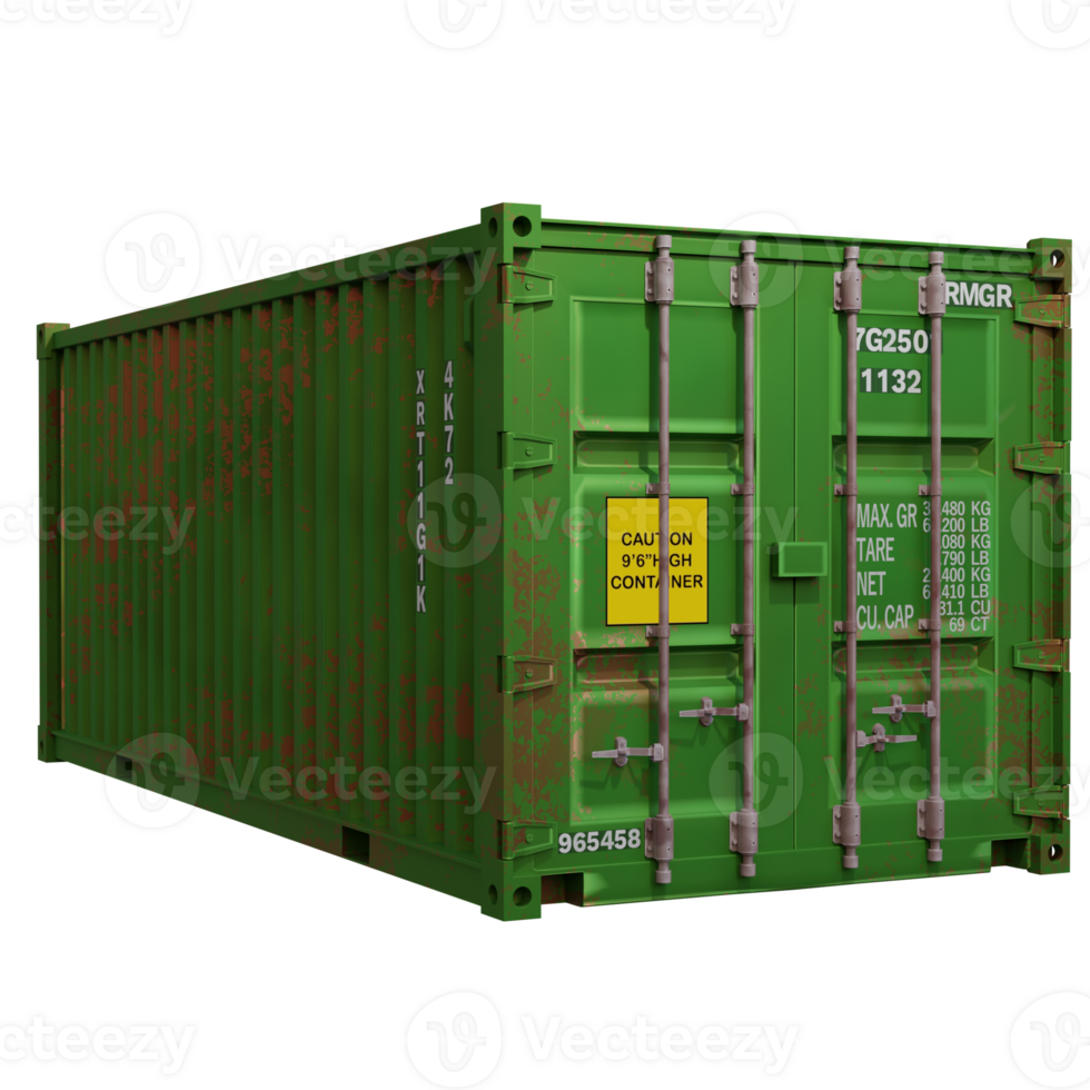 3d render green container with transparent background png