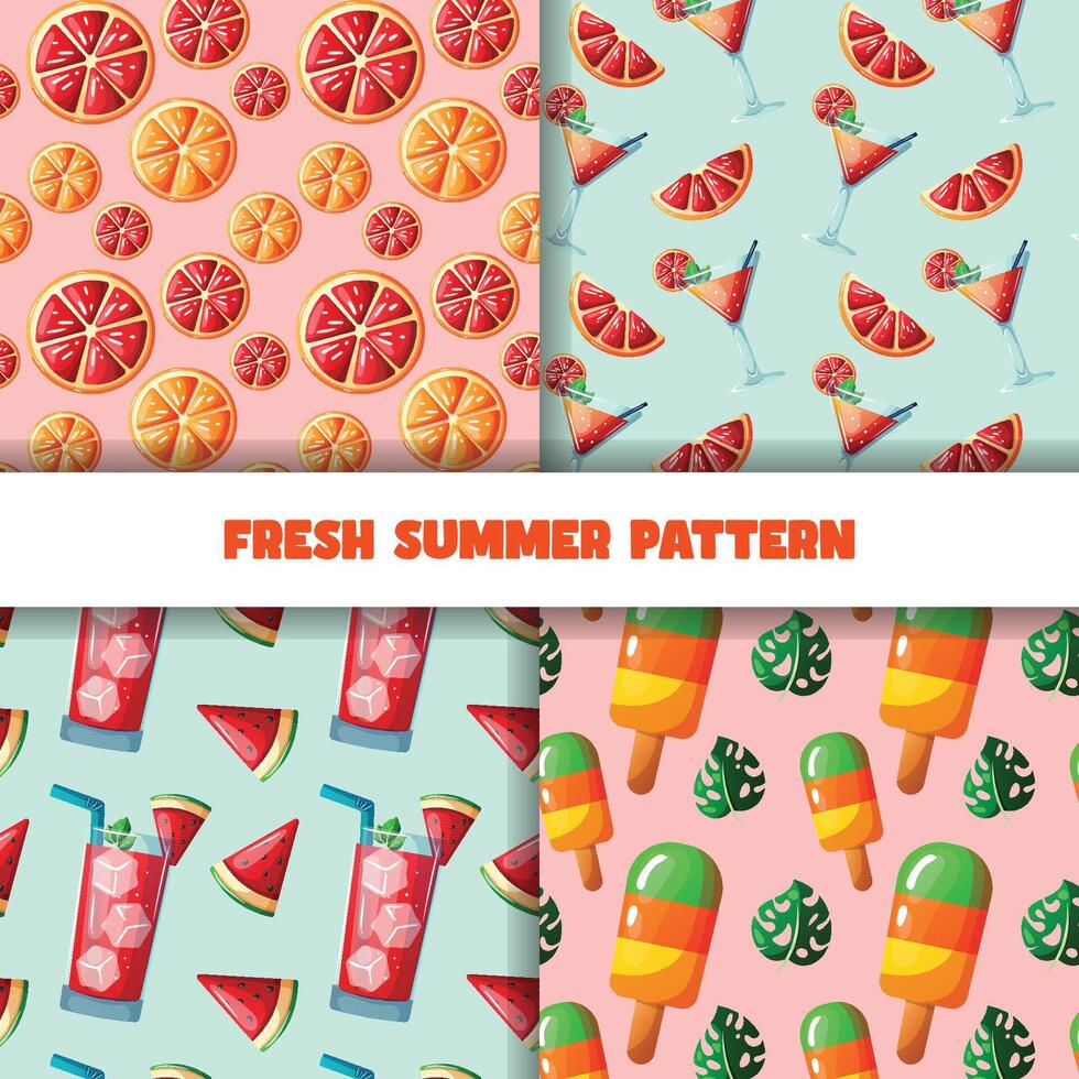 set of fresh summer pattern illustration vector