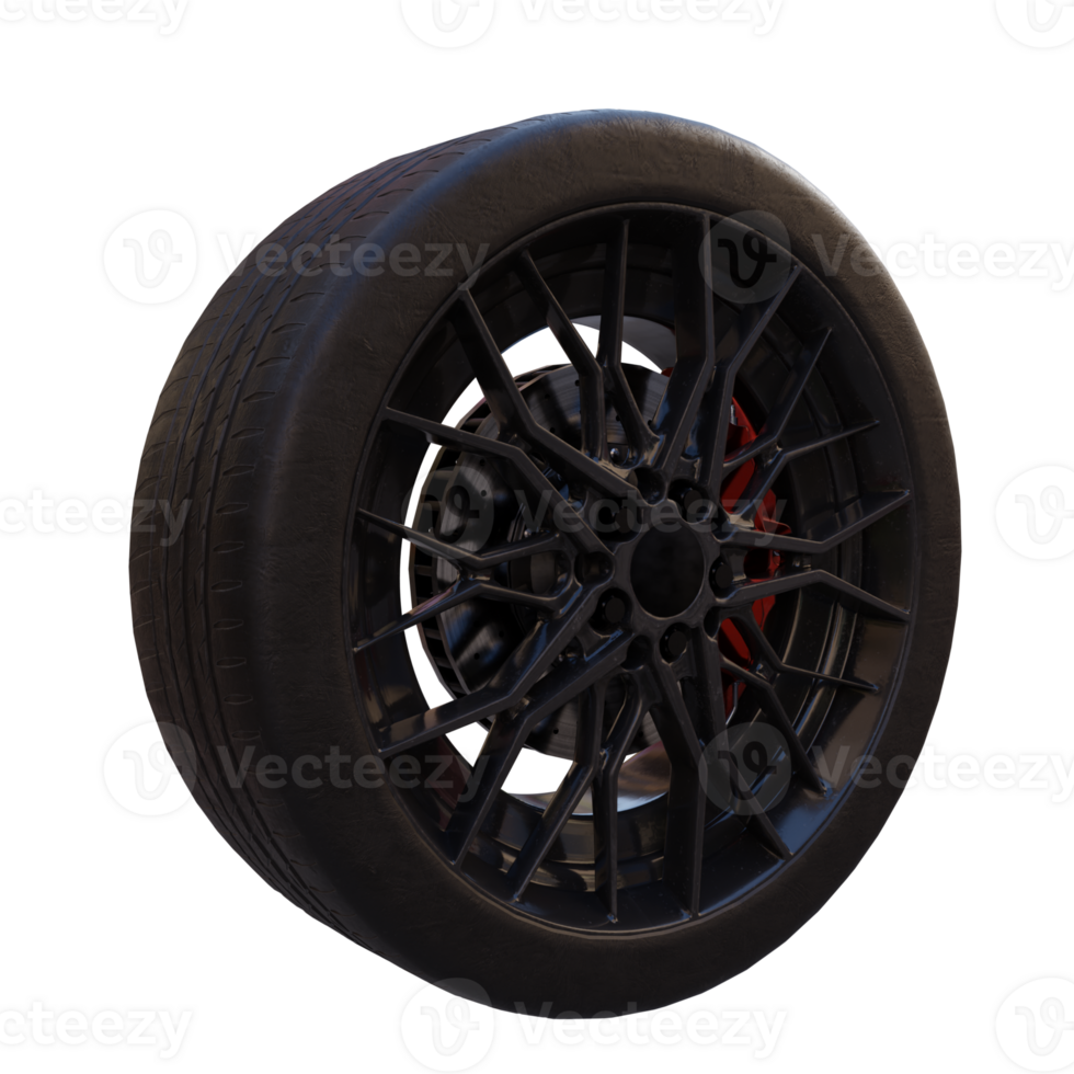 3d render sports wheel with tire with transparent background png