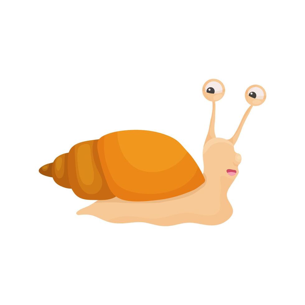 Snail with a yellow shell in a cartoon style. The snail looks curious, naughty, emoticons. For children's books, clothes, postcards vector