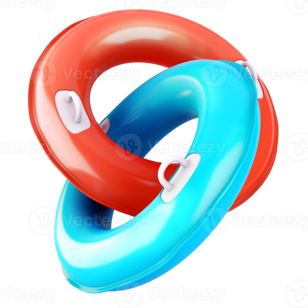 Red and blue inflatable lifebuoy rings isolated on transparent background png