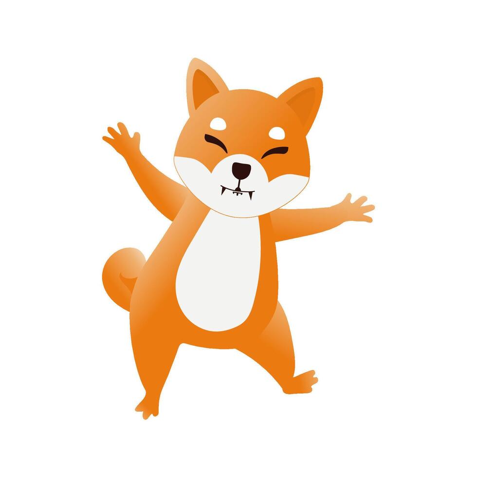 dog similar to the Shiba Inu cryptocurrency isolate. Shib dog is standing and waving his paw or hand, dancing vector