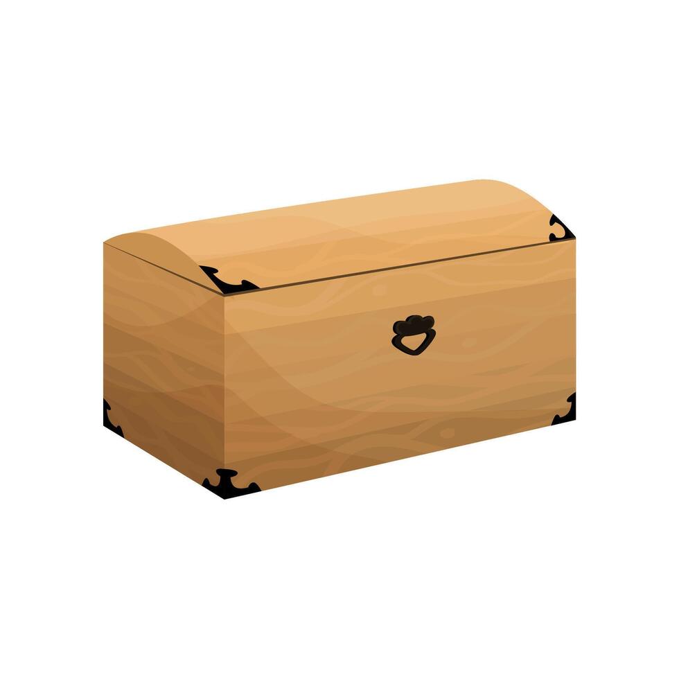 illustration of a vintage wooden chest in cartoon style. Large Chest with a flat lid for storing flour and food in the kitchen or clothes vector