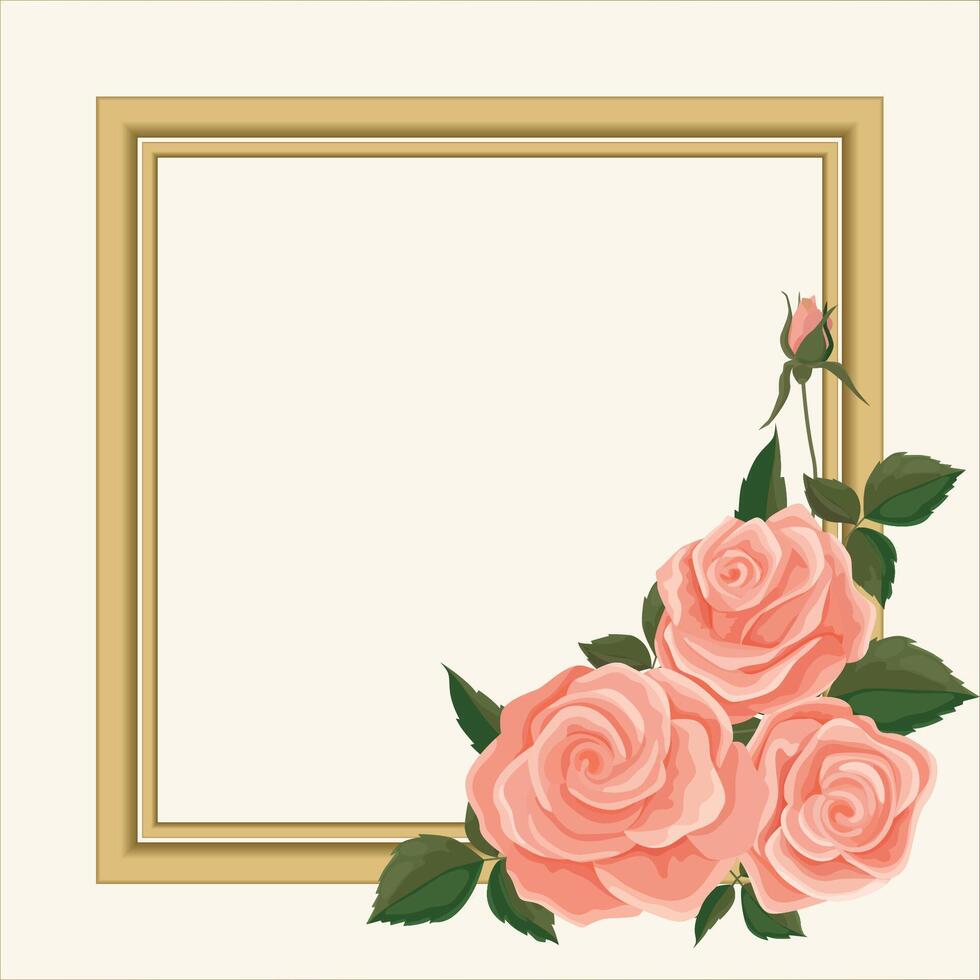 illustration of gently pink roses and peonies in the Shabby Chic style in a square frame. Delicate buds for wedding cards and invitations vector