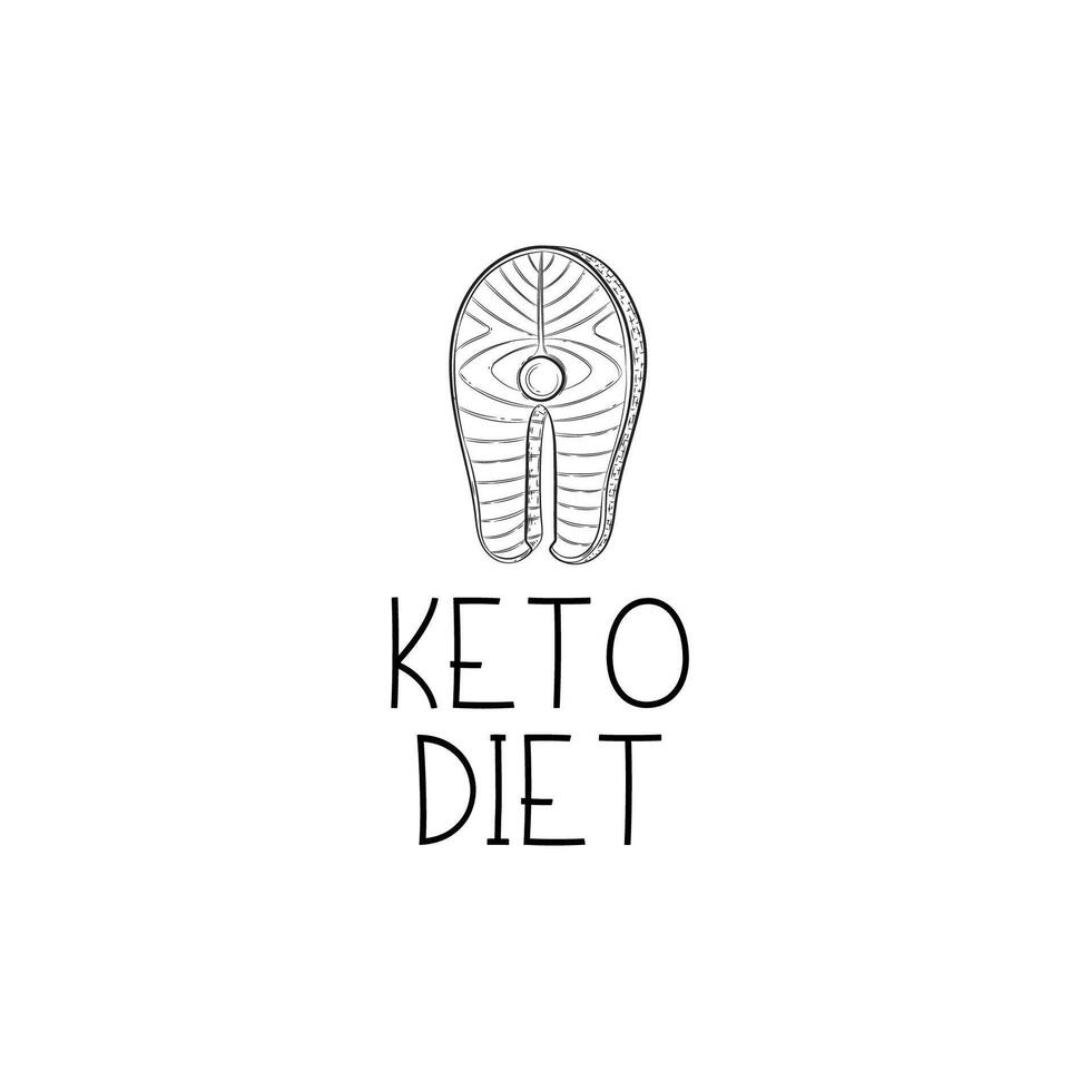 Friendly keto icon with salmon. Hand-drawn style For keto advertising or blog, or lipid-friendly packaging vector