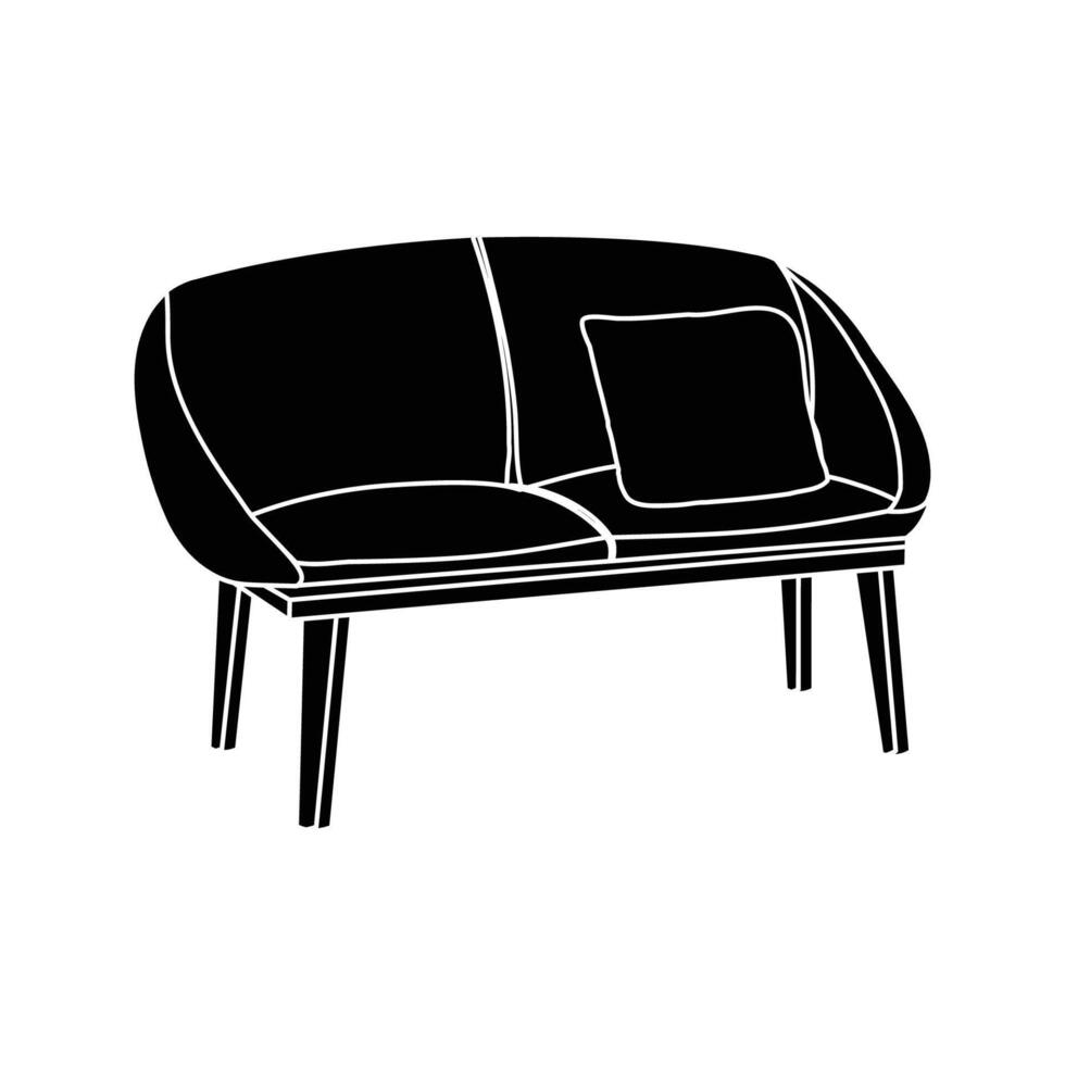 Small sofa simple silhouette icon. Furniture and interior decoration and design vector