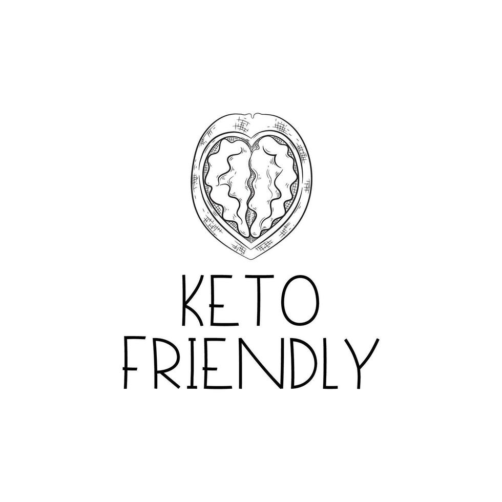 illustration of a friendly keto icon with walnut. Hand-drawn style For keto advertising or blog, or lipid-friendly packaging vector