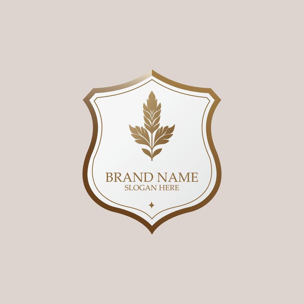 Branch with leaves and shield logo design template. r illustration. vector