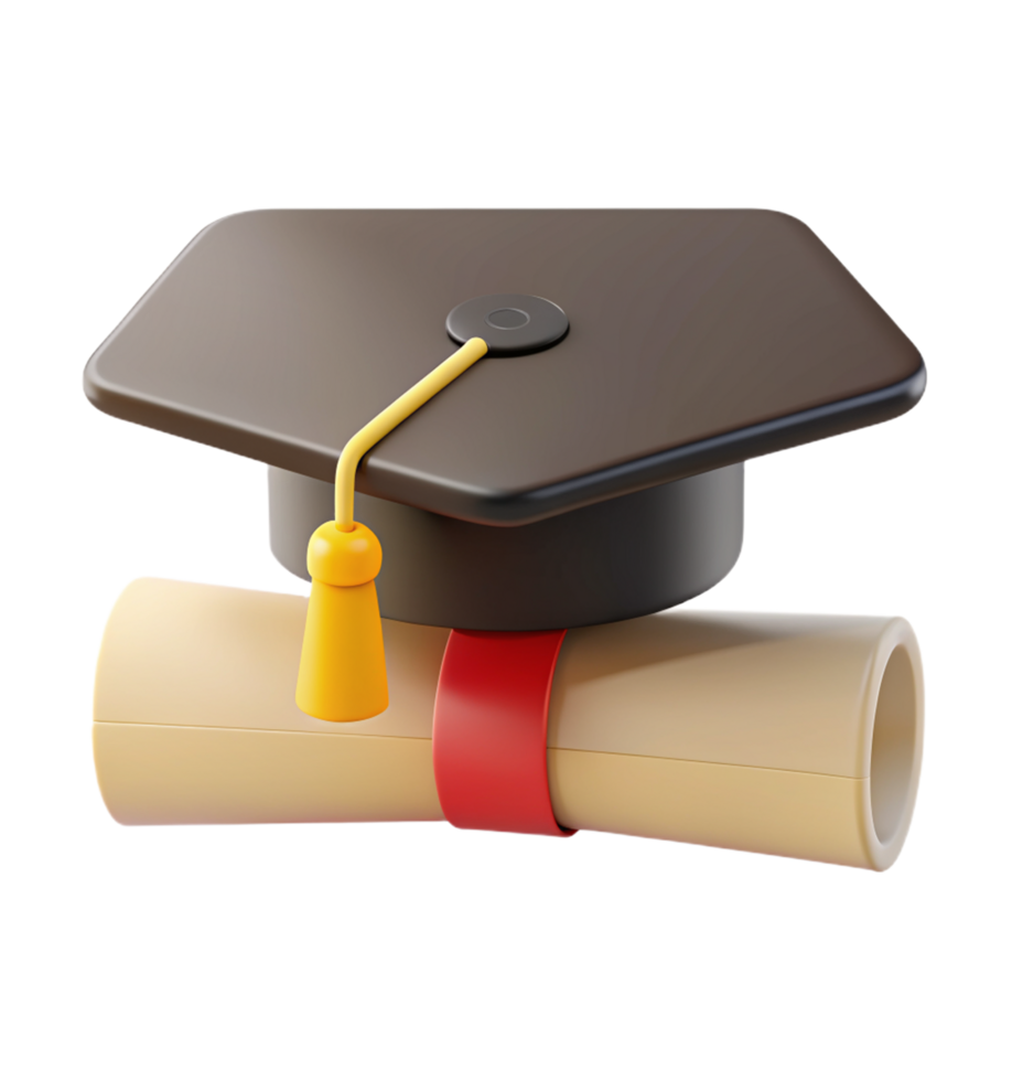 Graduation Hat with Rolled Certificate 3d Asset png