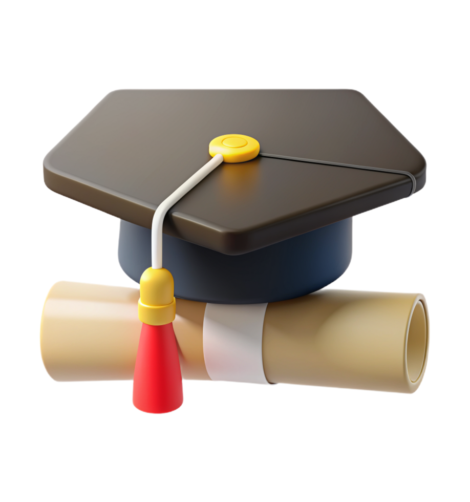 Graduation Hat with Rolled Certificate 3d Render png