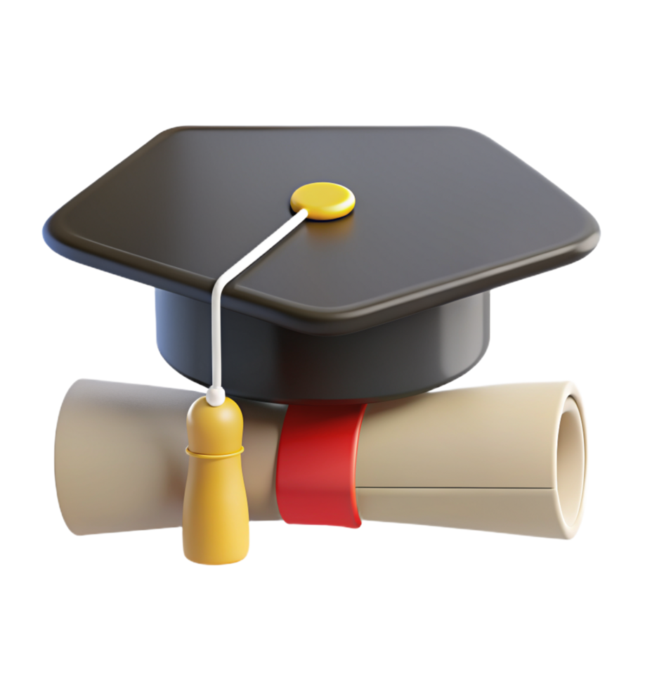 Graduation Hat with Rolled Certificate 3d Item png