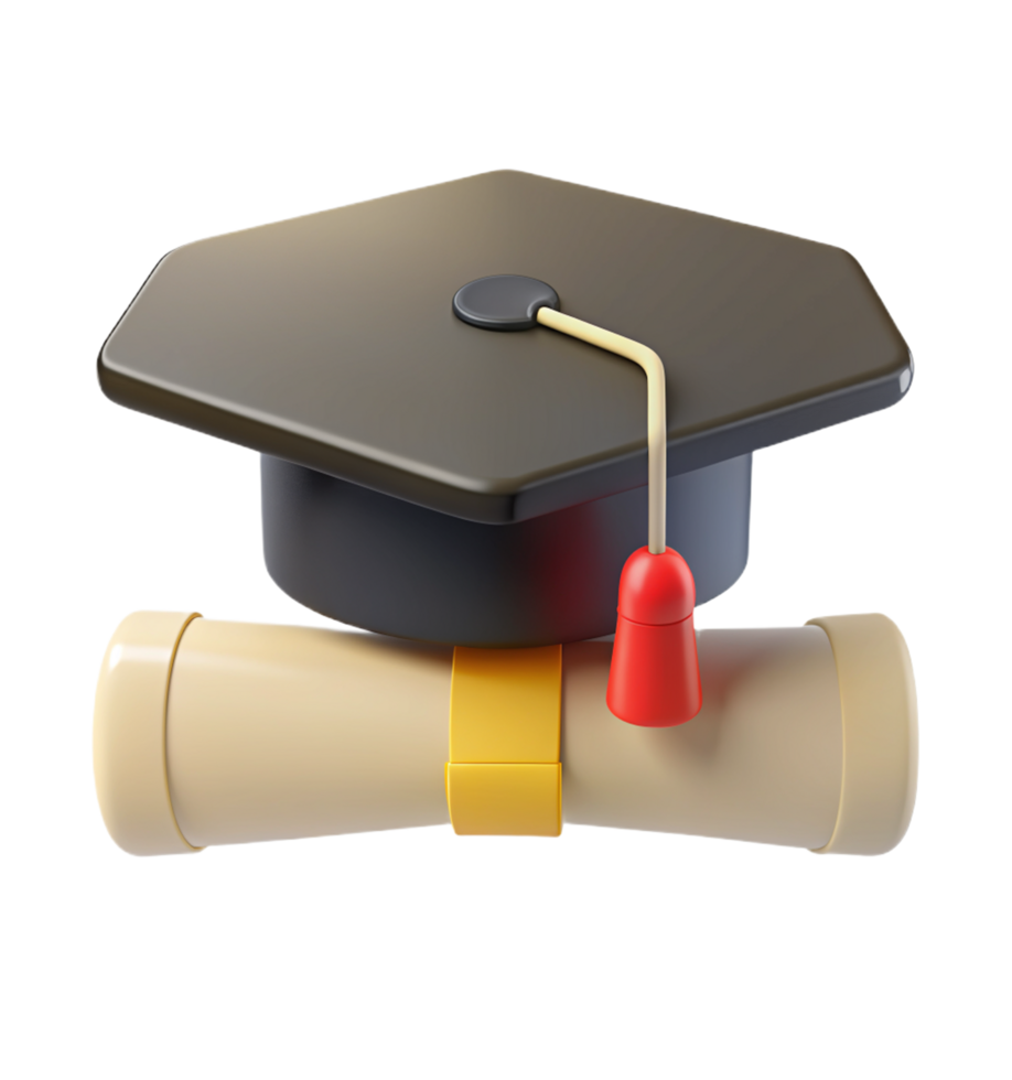 Graduation Hat with Rolled Certificate 3d Object png