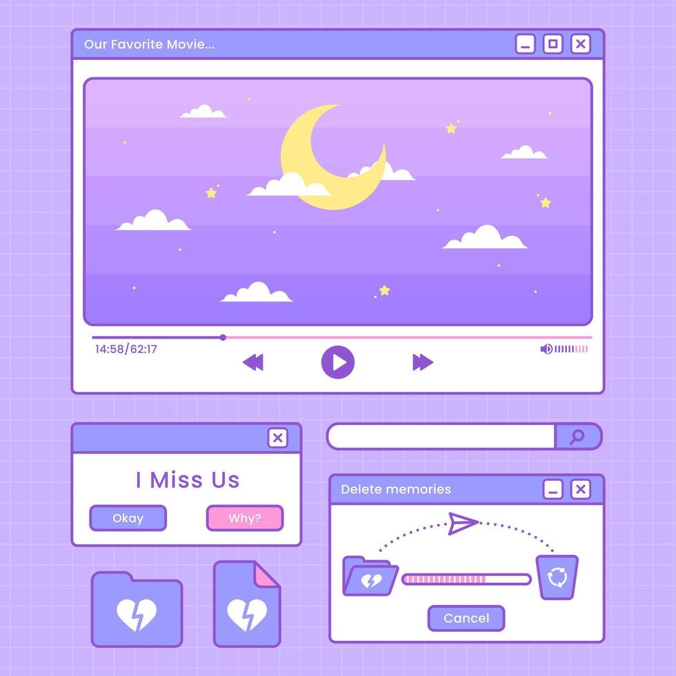 cute set of broken heart theme interface template design vector