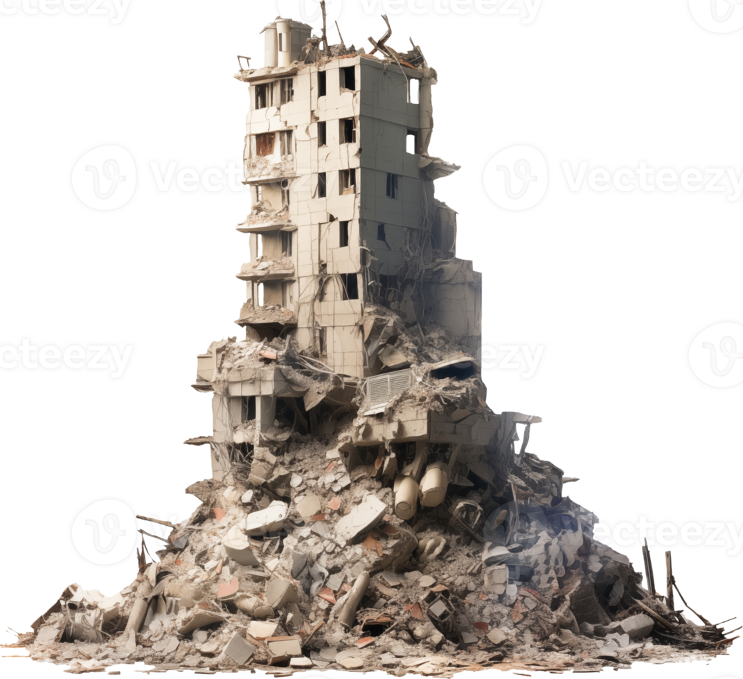 Ruined skyscraper isolated on transparent background png
