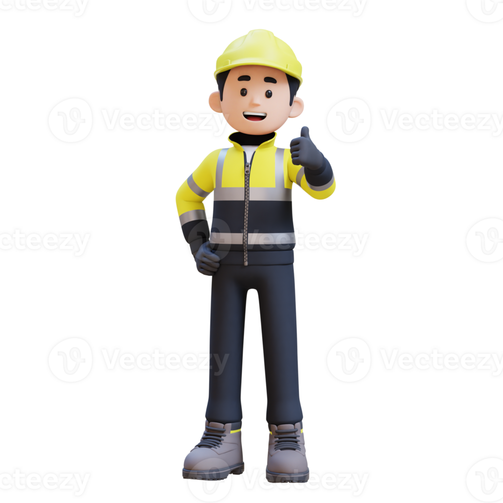 3D Construction Worker Character Giving Thumbs Up Pose png