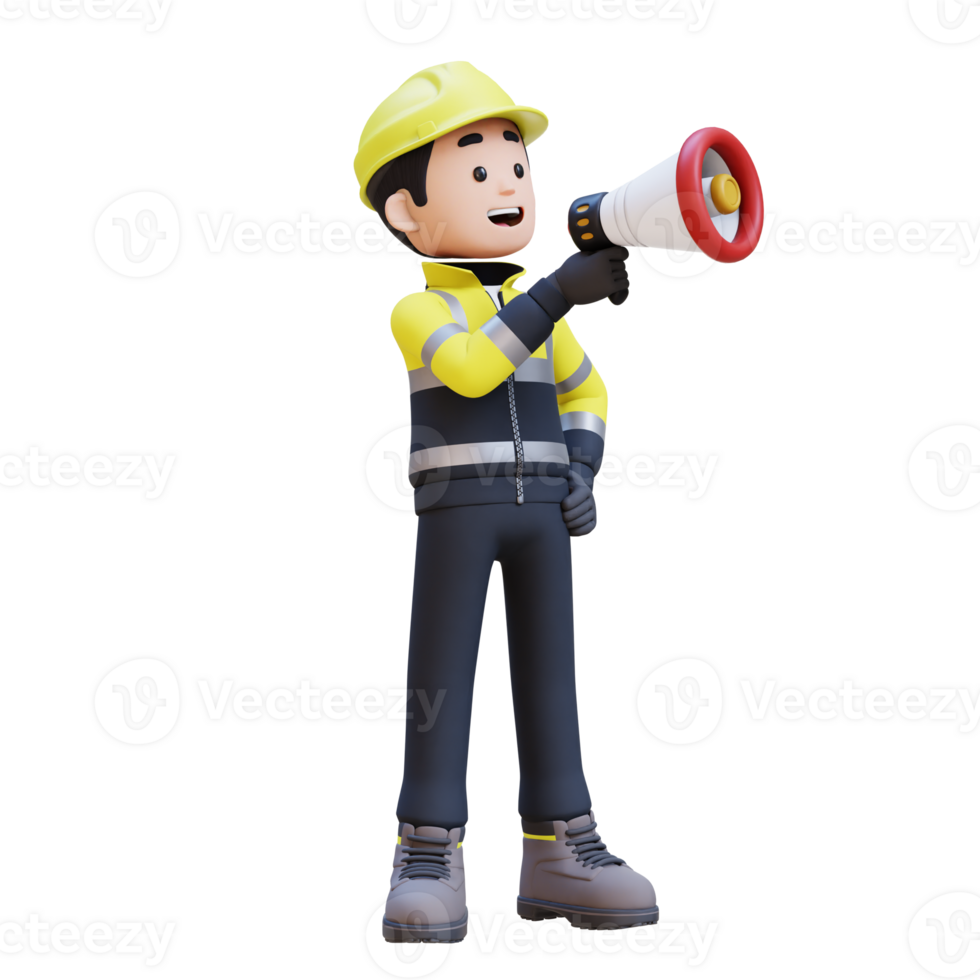 3D Construction Worker Character shouting with Megaphone png