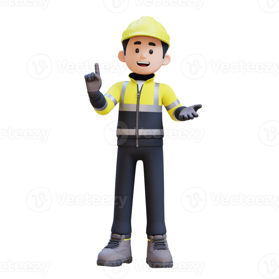 3D Construction Worker Character Explaining Pose png