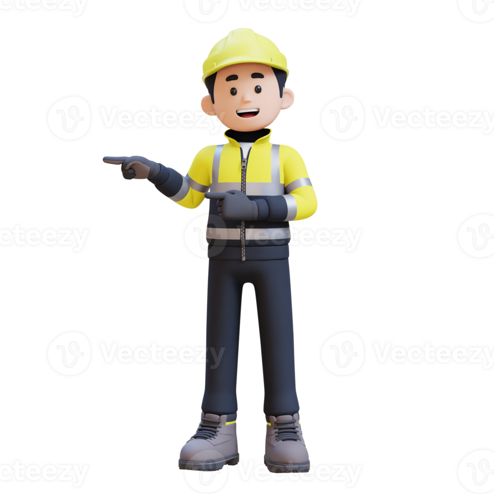 3D Construction Worker Character Pointing to the Right Pose png