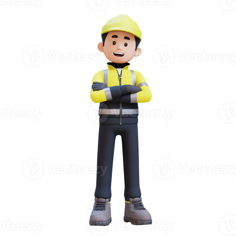 3D Construction Worker Character Crossed Arms Pose png