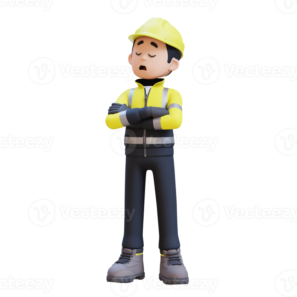 3D Construction Worker Character in Denial or Dissatisfaction Pose png