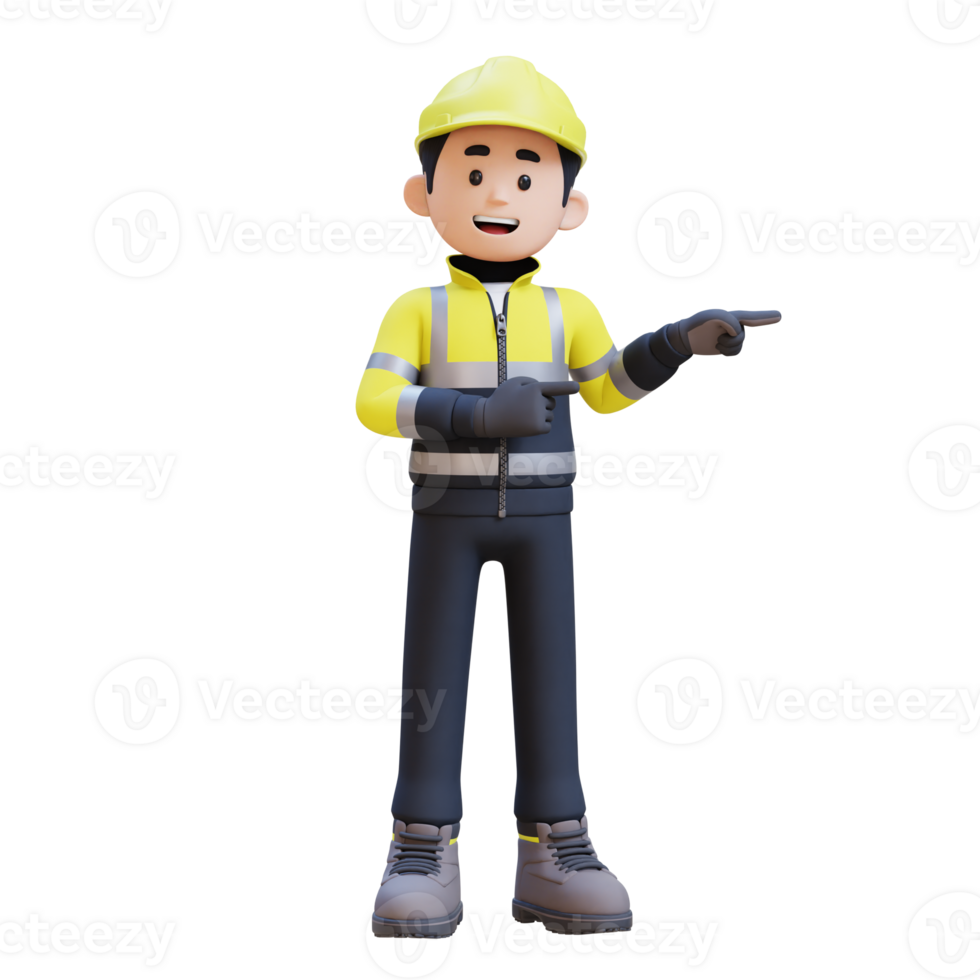3D Construction Worker Character Pointing to the Left Pose png