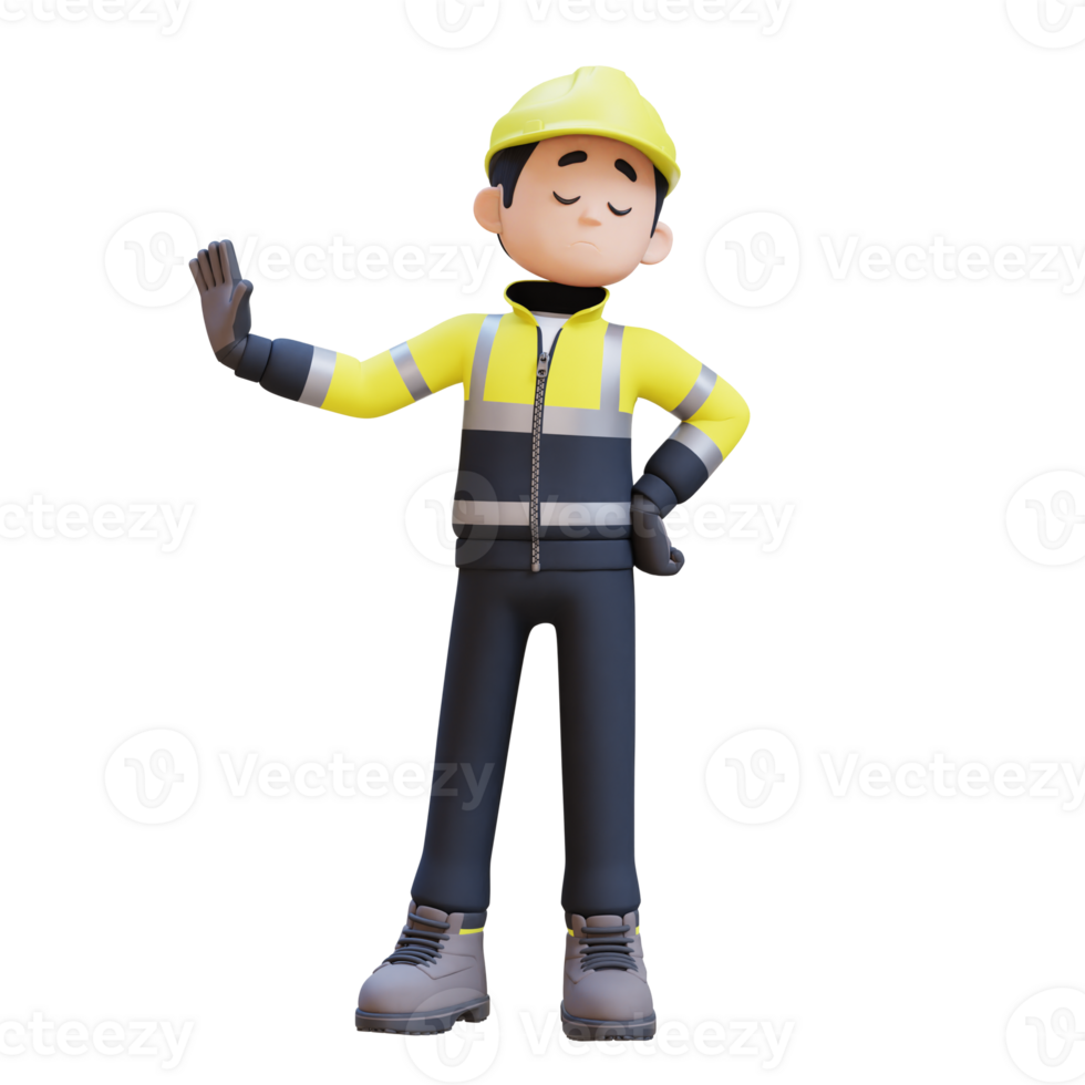 3D Construction Worker Character in Stop Refusal Pose png