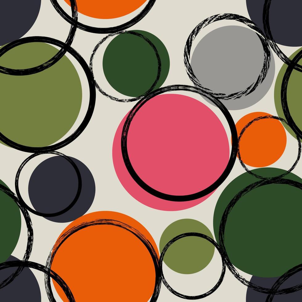 Abstract geometric seamless pattern with colorful textured circles. Repeat geometry brush strokes texture. Great for textile, fabric, wallpaper, wrapping, scrapbook and packaging vector