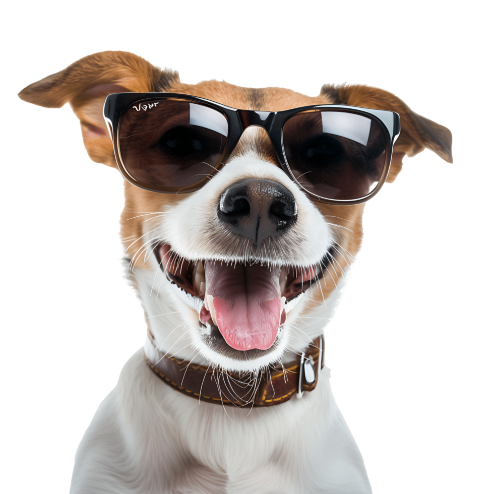 Cheerful Puppy in Sunglasses Isolated on Transparent png