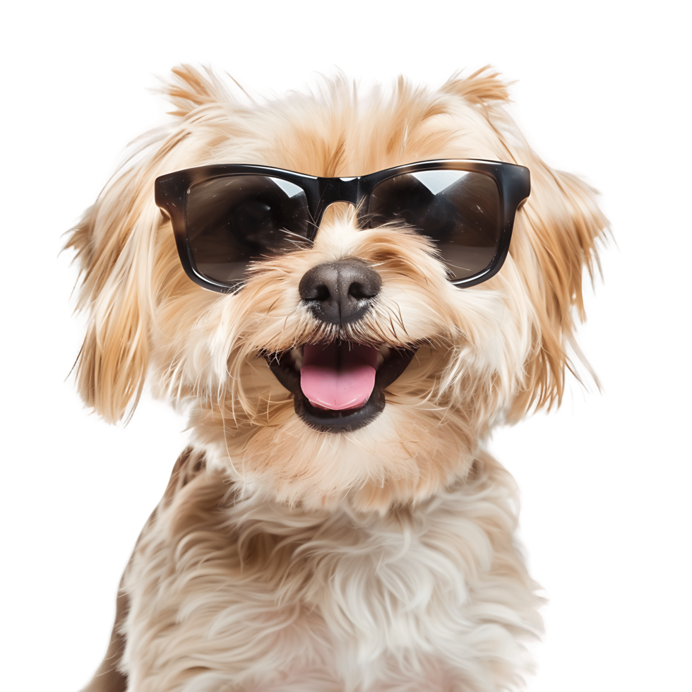 Smiling Puppy with Sunglasses Isolated on Transparent png