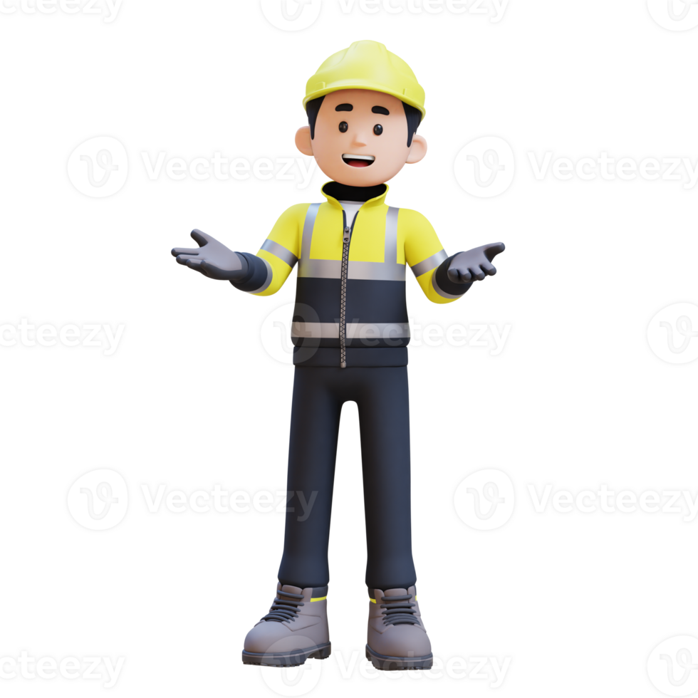 3D Construction Worker Character Communication Pose png