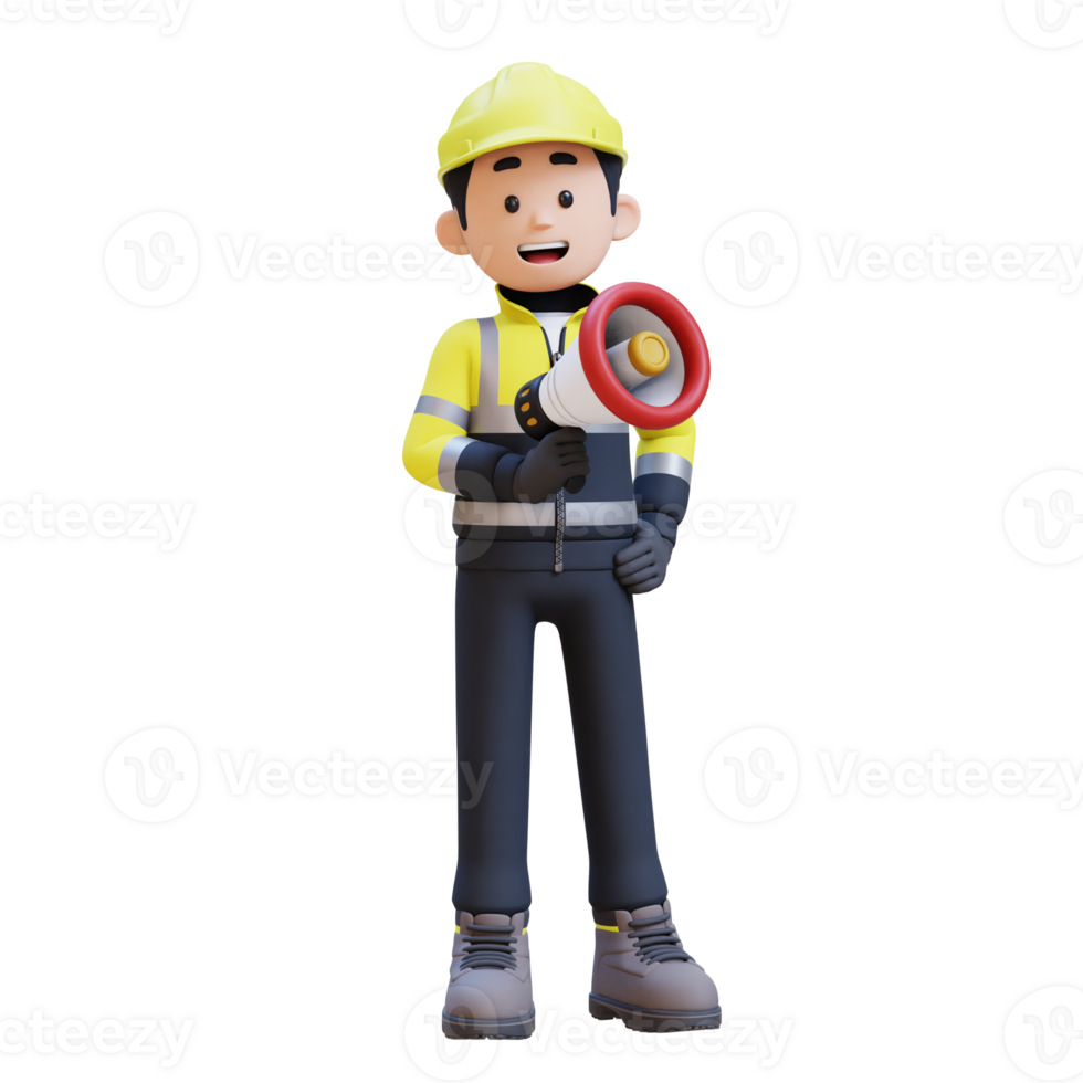 3D Construction Worker Character Holding Megaphone png