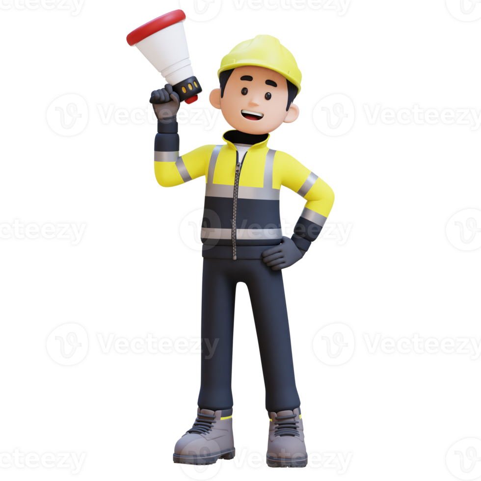 3D Construction Worker Character Holding Megaphone png