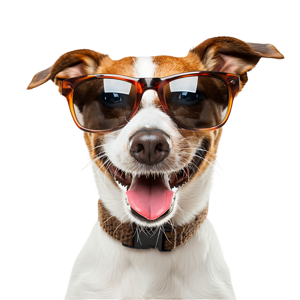 Happy Puppy Dog Wearing Sunglasses on Transparent Background png