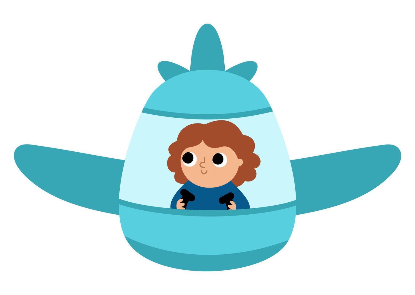 blue plane with girl pilot icon. Air transport for kids. Funny transportation clip art for children. Cute airplane vehicle front view isolated on white background vector